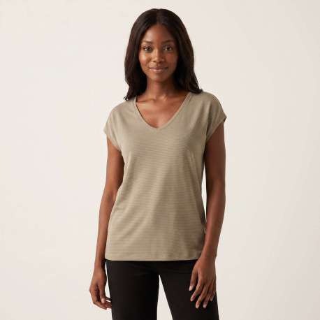 T-shirt taupe uni avec une coupe droite et des manches courtes - Image 3