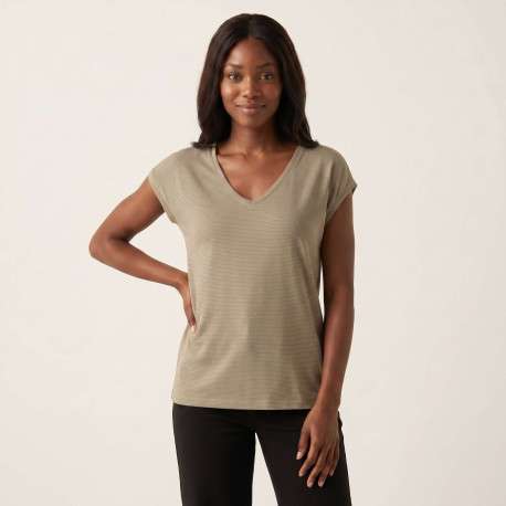 T-shirt taupe uni avec une coupe droite et des manches courtes - Image 4