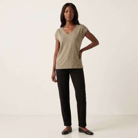 T-shirt taupe uni avec une coupe droite et des manches courtes - Image 5