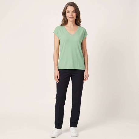 T-shirt vert uni avec une coupe droite et des manches courtes - Image 3