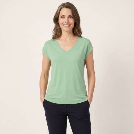 T-shirt vert uni avec une coupe droite et des manches courtes - Image 5