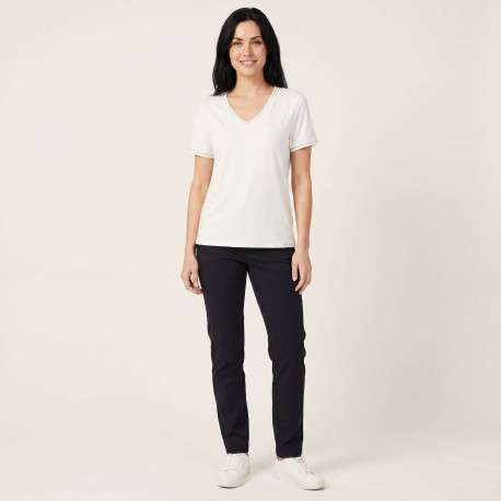 T-shirt blanc à coupe droite pourvu d'un col v et de manches courtes - Image 3