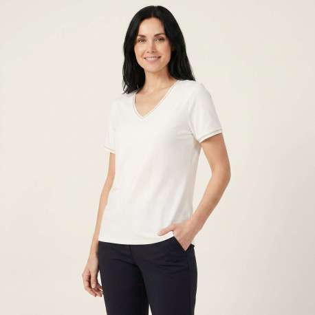 T-shirt blanc à coupe droite pourvu d'un col v et de manches courtes - Image 4