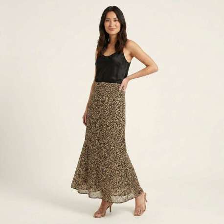 Jupe longue beige pourvu de motif animalier avec une coupe fluide - Image 5