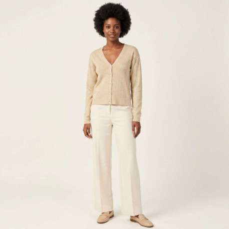 Gilet beige uni avec une coupe droite et des manches longues - Image 3