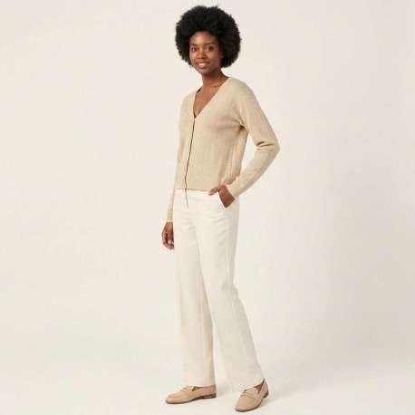 Gilet beige uni avec une coupe droite et des manches longues - Image 4