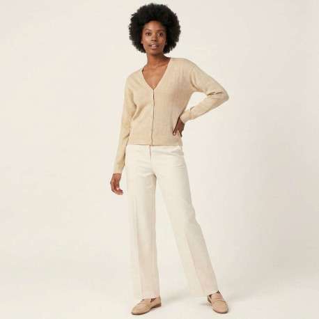 Gilet beige uni avec une coupe droite et des manches longues - Image 5