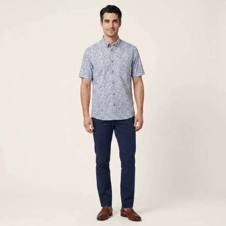 Chemise bleue à motifs pourvue d'un col américain et de manches courtes - Image 4
