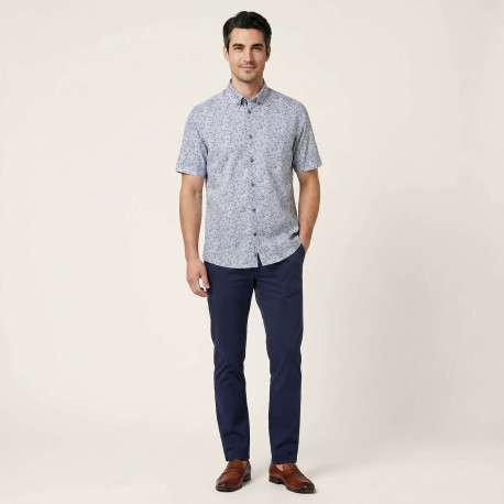 Chemise bleue à motifs pourvue d'un col américain et de manches courtes - Image 6