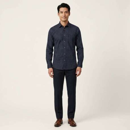 Chemise marine à motifs avec un col à revers et des manches longues - Image 4