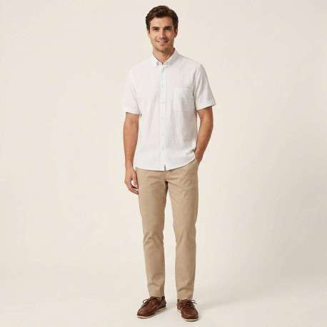 Chemise en coton blanche unie avec une coupe droite et un col américain - Image 5