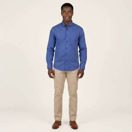 Chemise en coton bleu marine avec une coupe droite et un col américain - Image 2