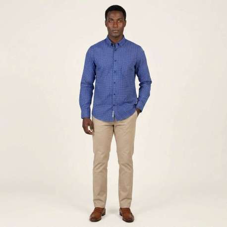 Chemise en coton bleu marine avec une coupe droite et un col américain - Image 4