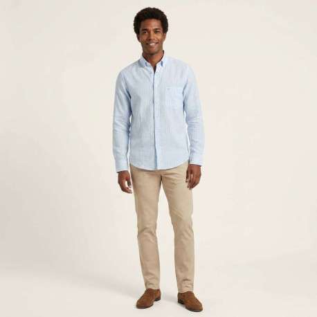 Chemise bleue claire en lin à rayures avec une coupe droite et un col américain - Image 4