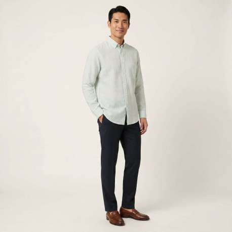 Chemise verte en lin à rayures pourvue avec une coupe droite et un col américain - Image 5