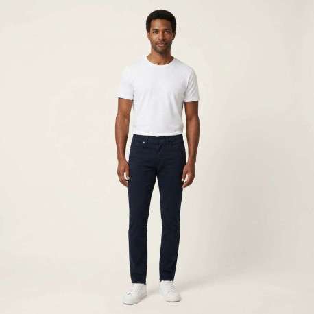 Pantalon en coton marine uni avec une coupe ajustée et une taille standart - Image 3