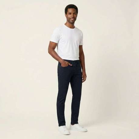 Pantalon en coton marine uni avec une coupe ajustée et une taille standart - Image 4
