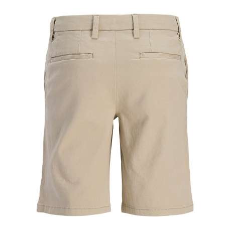 Short chino en coton beige uni pourvu de passants pour la ceinture