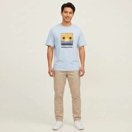 T-shirt en coton bleu clair pourvu d'une coupe droite et d'un col rond - Image 7