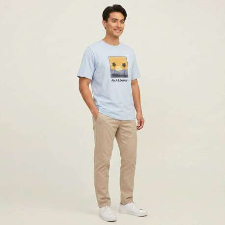 T-shirt en coton bleu clair pourvu d'une coupe droite et d'un col rond - Image 8