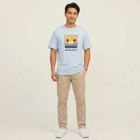 T-shirt en coton bleu clair pourvu d'une coupe droite et d'un col rond - Image 9