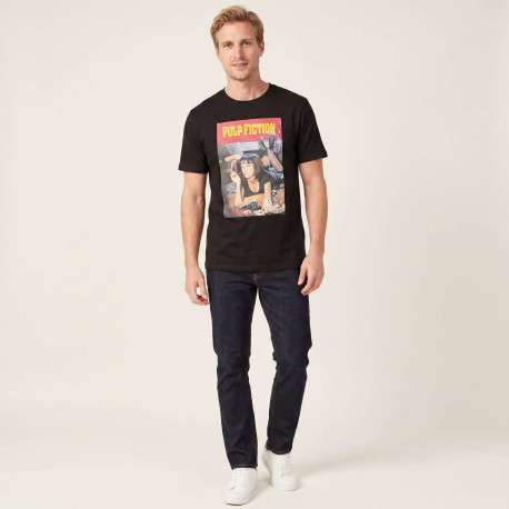 T-shirt en coton noir imprimé avec une coupe droite et un col rond - Image 4