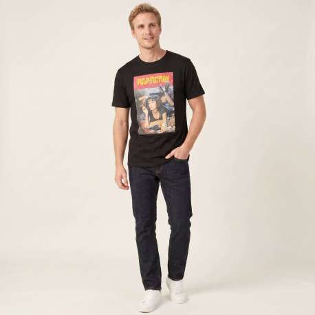 T-shirt en coton noir imprimé avec une coupe droite et un col rond - Image 5
