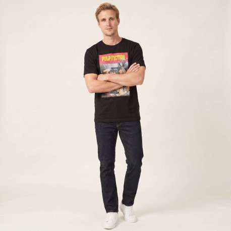 T-shirt en coton noir imprimé avec une coupe droite et un col rond - Image 6