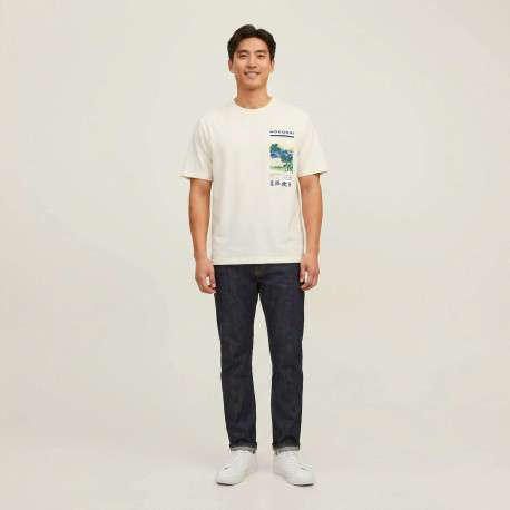 T-shirt en coton écru à coupe droite pourvu d'un col rond côtelé - Image 7