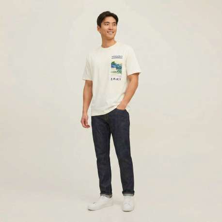 T-shirt en coton écru à coupe droite pourvu d'un col rond côtelé - Image 8