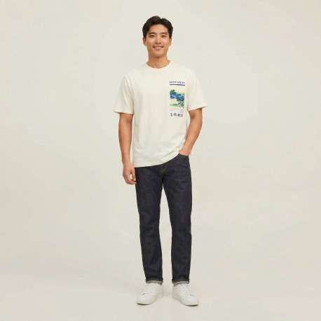 T-shirt en coton écru à coupe droite pourvu d'un col rond côtelé - Image 9