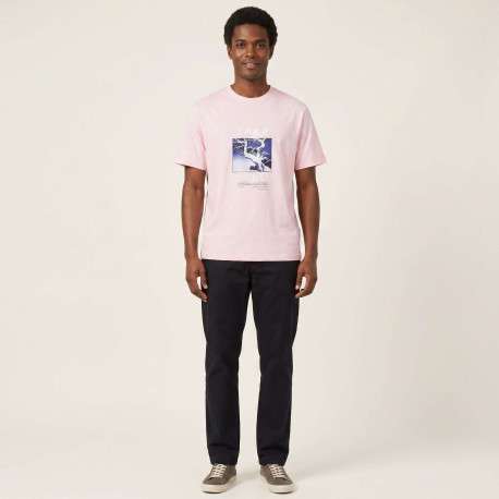 T-shirt en coton rose à coupe droite pourvu d'un col rond côtelé - Image 5