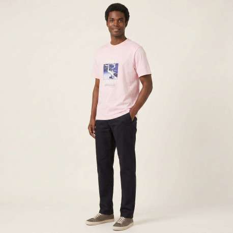 T-shirt en coton rose à coupe droite pourvu d'un col rond côtelé - Image 6