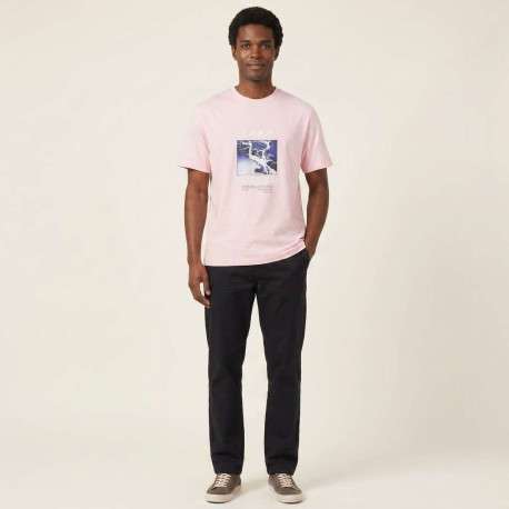 T-shirt en coton rose à coupe droite pourvu d'un col rond côtelé - Image 7