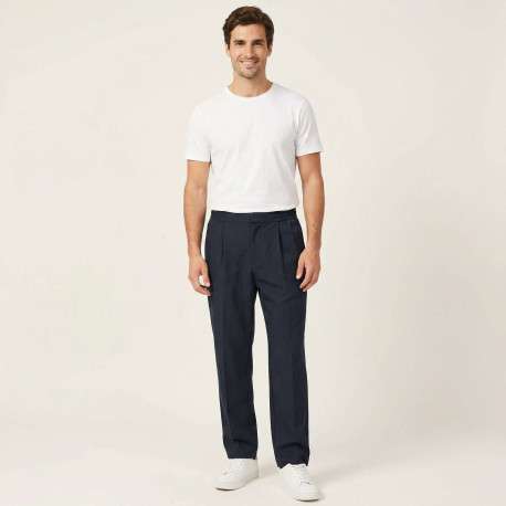 Pantalon chino marine à plis pourvu d'une coupe droite et de poches plaquées - Image 5