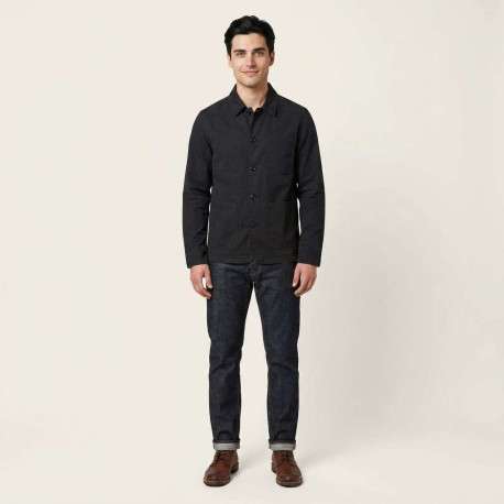 Surchemise en coton noire unie avec une coupe droite et un col à revers - Image 4