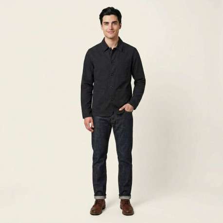 Surchemise en coton noire unie avec une coupe droite et un col à revers - Image 6