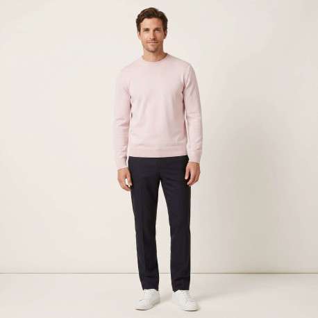 Pull en coton biologique rose uni pourvu d'un col rond et d'un aspect fumé - Image 4