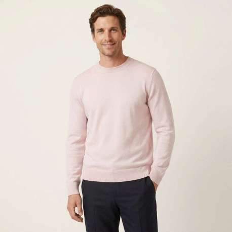 Pull en coton biologique rose uni pourvu d'un col rond et d'un aspect fumé - Image 5