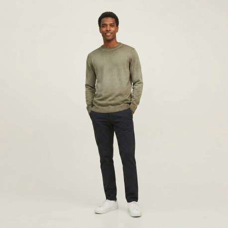 Pull en coton biologique olive uni pourvu d'un col rond et d'un aspect fumé - Image 5