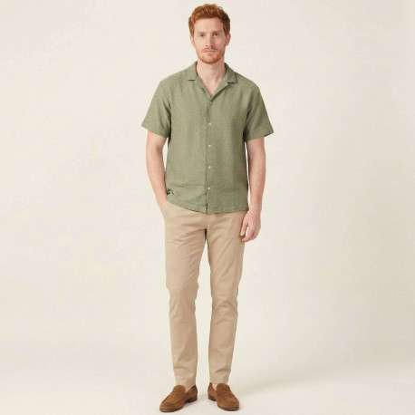 Chemise olive en crochet pourvue d'un col cubain et de manches courtes - Image 7