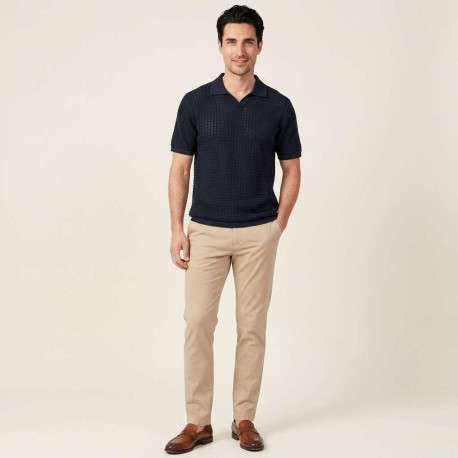 Polo en coton biologique marine uni avec une coupe droite et un col revers - Image 4