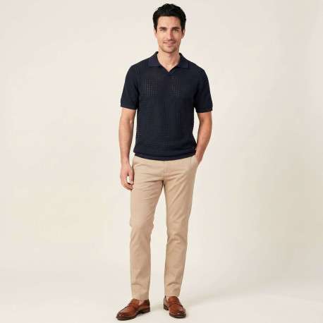 Polo en coton biologique marine uni avec une coupe droite et un col revers - Image 6