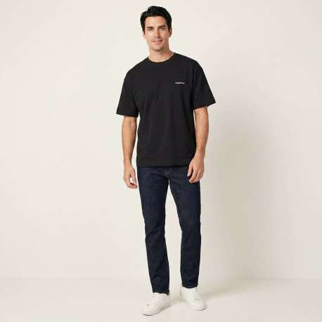 T-shirt en coton noir imprimé à coupe droite pourvu d'un col rond - Image 3