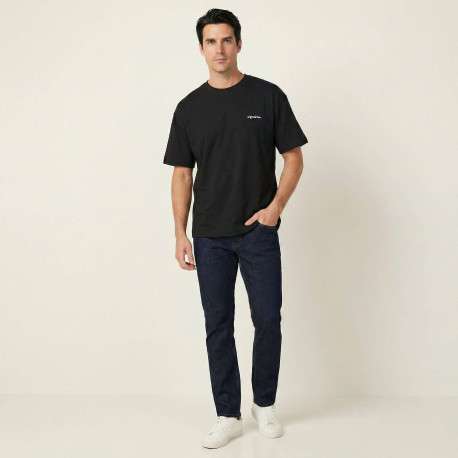 T-shirt en coton noir imprimé à coupe droite pourvu d'un col rond - Image 5