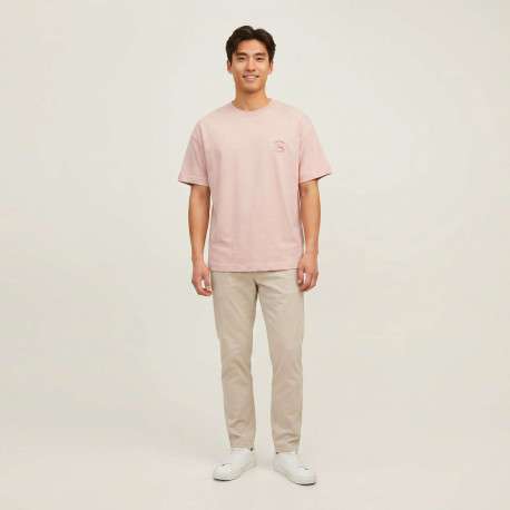T-shirt en coton rose imprimé à coupe droite pourvu d'un col rond - Image 3