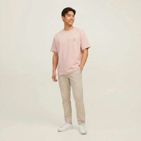 T-shirt en coton rose imprimé à coupe droite pourvu d'un col rond - Image 4