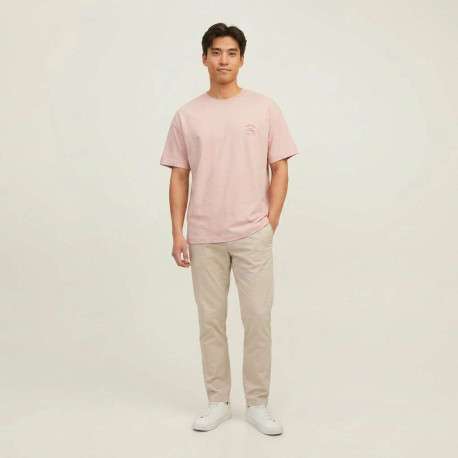 T-shirt en coton rose imprimé à coupe droite pourvu d'un col rond - Image 5