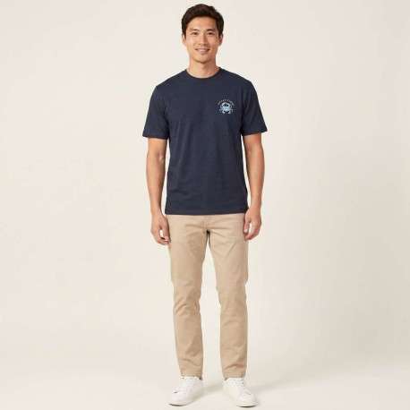 T-shirt en coton bleu marine imprimé avec un col rond et des manches courtes - Image 7