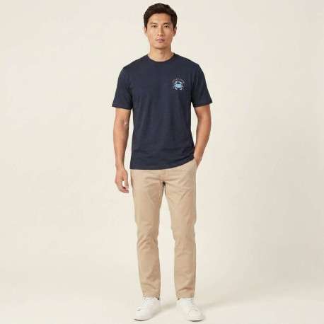 T-shirt en coton bleu marine imprimé avec un col rond et des manches courtes - Image 9